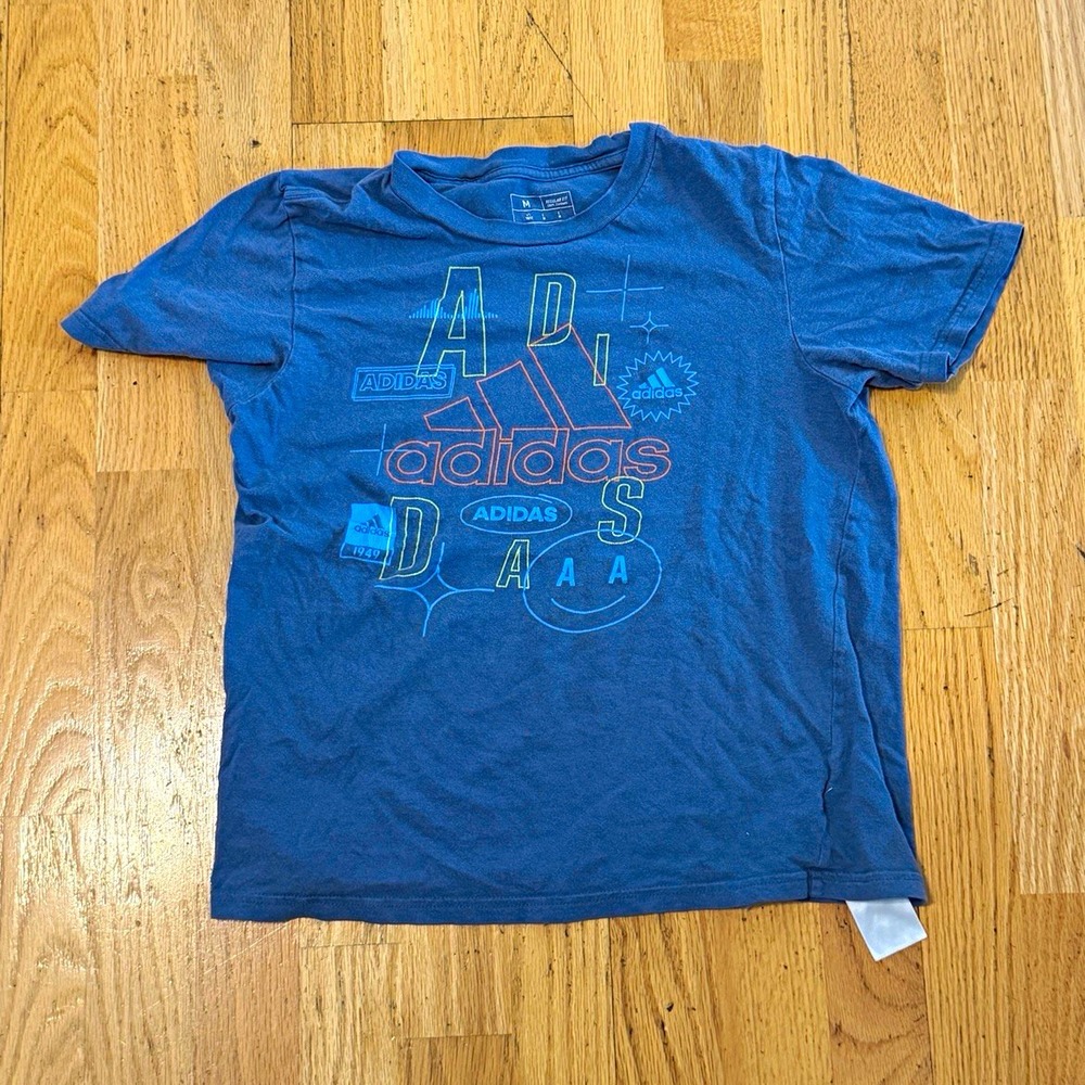 adidas Men's Blue Graphic Logo Crew Neck Short Sleeve Regular Fit M Cotton Tee